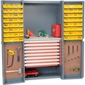 Global Equipment Security Work Center   Storage Cabinet With Peboards, 8 Drawers   64 Yellow Bins 500342